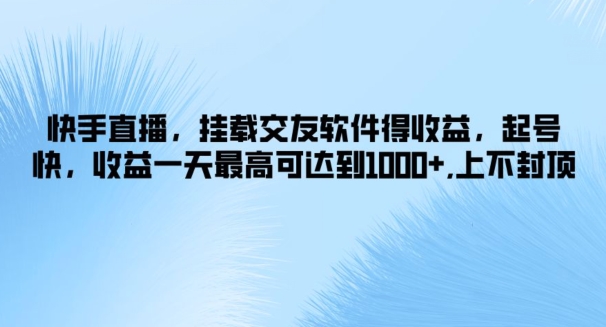 快手，初始化社交软件得盈利，养号快，盈利一天最高达到1k ，无限张力-番茄副业网