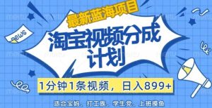 淘宝视频分为方案，1min1条短视频，日入899 ，有手就行-番茄副业网