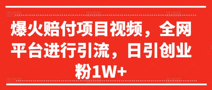 爆红赔偿新项目短视频，全网平台进行引流，日引自主创业粉1W 【揭密】-番茄副业网