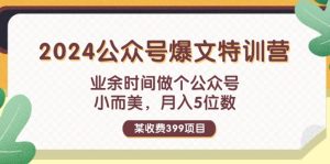 （11895期）某收费标准399元-2024微信公众号热文夏令营：碎片时间做一个微信公众号 小而精 月入5个数-番茄副业网