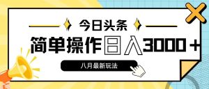 （11947期）今日头条，8月新玩法，操作简单，日入3000+-番茄副业网