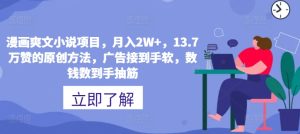 漫画作品爽文小说新项目，月入2W ，13.7万赞的原创方式，guang告接到手软，数钱数到手抽筋-番茄副业网