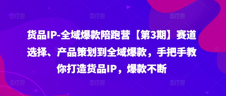 货品IP全域爆款陪跑营【第3期】赛道选择、产品策划到全域爆款，手把手教你打造货品IP，爆款不断-番茄副业网