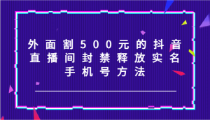 外边割500块的抖音直播封停释放出来实名认证/手机号码方式！-番茄副业网