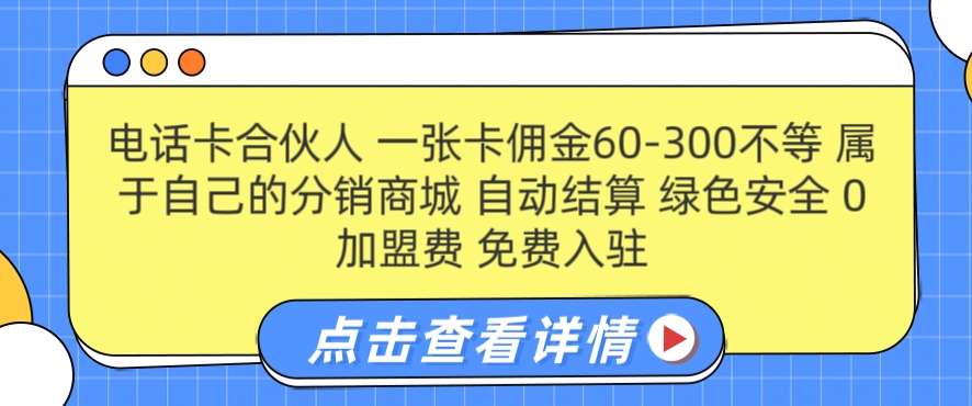 手机卡合作伙伴，一张卡提成60-300不一，0加盟费用， 构建属于自己分销商城系统，全自动清算-番茄副业网