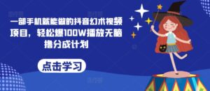 一部手机就能做的抖音幻术视频项目，轻松爆100W播放无脑撸分成计划-番茄副业网