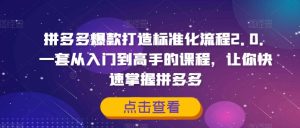 拼多多爆款打造出标准流程2.0，一套从入门到大佬的课程内容，让你快速把握拼多多平台-番茄副业网