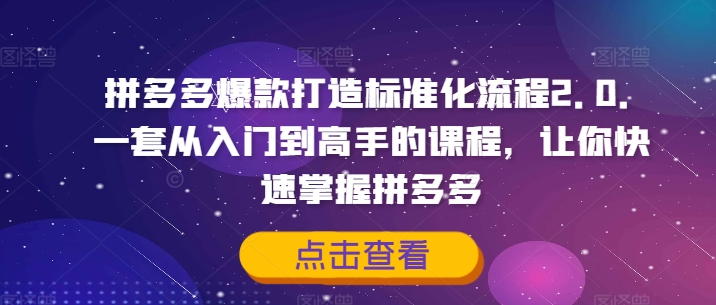 拼多多爆款打造出标准流程2.0，一套从入门到大佬的课程内容，让你快速把握拼多多平台-番茄副业网
