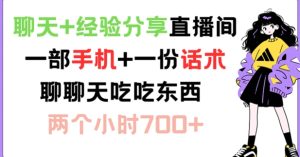 闲聊 心得分享直播房间 一部手机 一份销售话术 说说话吃点物品 两小时700 【揭密】-番茄副业网