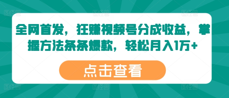 独家首发，狂赚微信视频号分为盈利，掌握方法一条条爆品，轻轻松松月入1万-番茄副业网