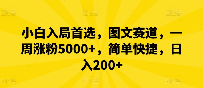 新手进入优选，图文并茂跑道，一周增粉5000 ，简单方便，日入200-番茄副业网