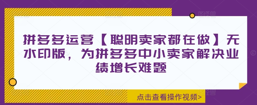 拼多多运营【聪慧商家也在做】无水印图片版，为拼多多平台中小商家处理业绩提升难点-番茄副业网