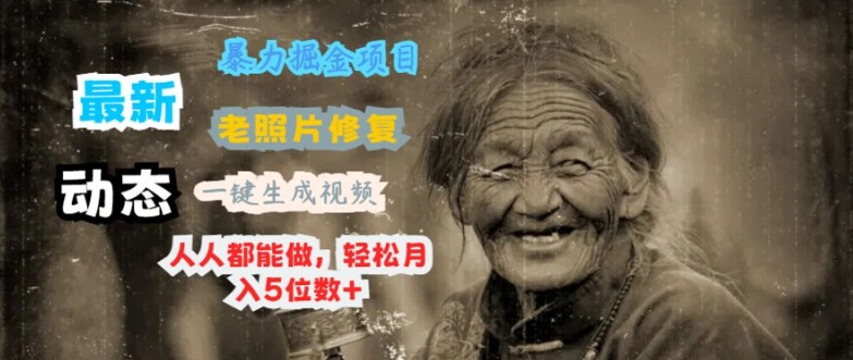 全新暴力行为掘金队新项目 老照片翻新，一键生成动态图片，人人都可以做，轻轻松松月入5个数-番茄副业网