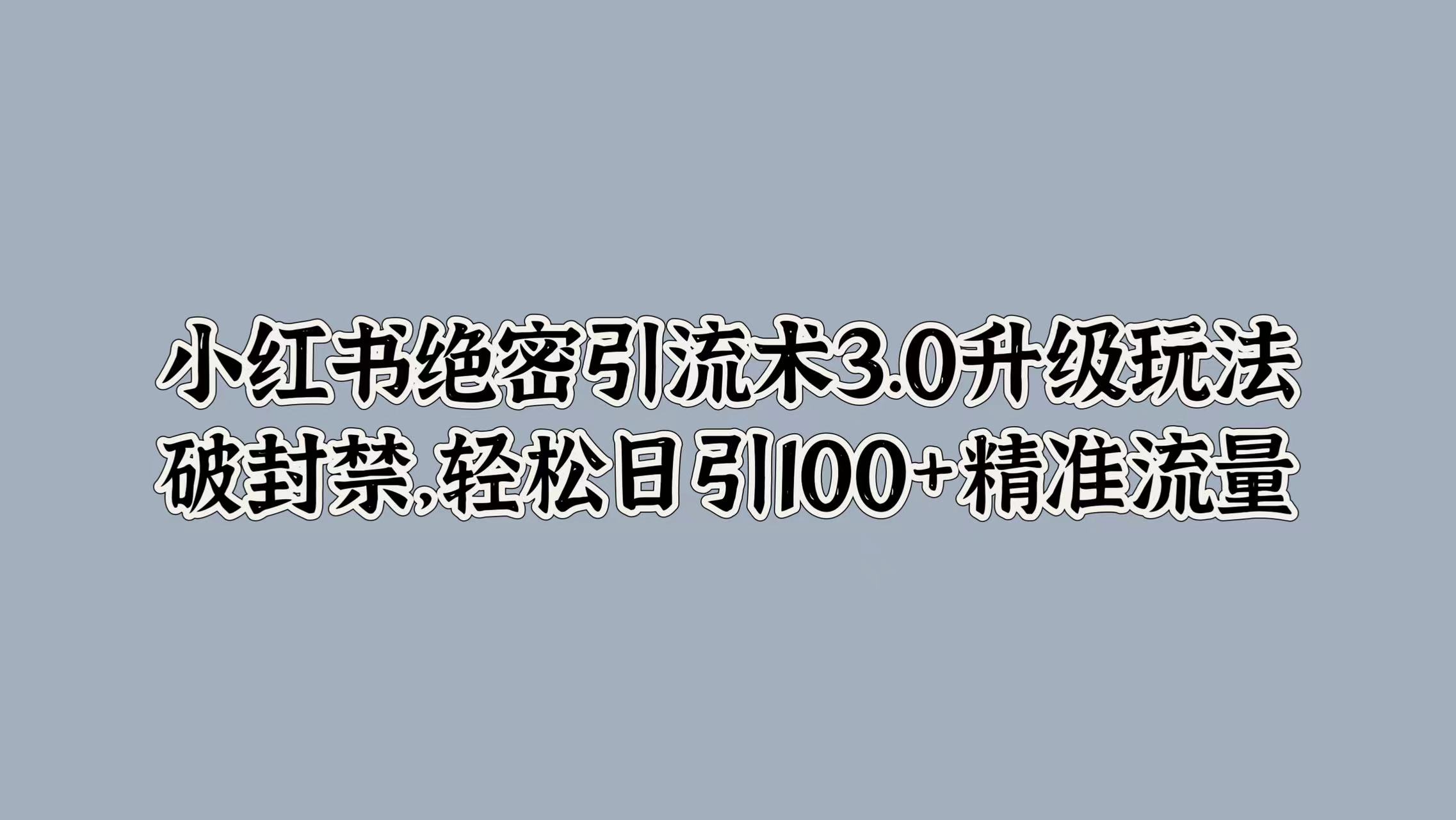 小红书绝密引流术3.0升级玩法，破封禁，轻松日引100+精准流量-番茄副业网