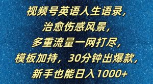视频号英语人生语录,多重流量一网打尽,模板加持,30分钟出爆款,新手也能日入1000+【揭秘】-番茄副业网