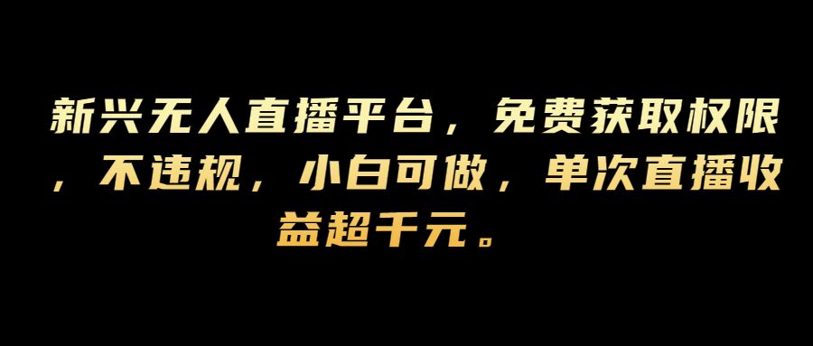 新兴无人直播平台，免费获取权限，不违规，小白可做，单次直播收益超千元-番茄副业网