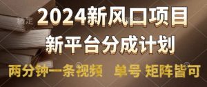 2024风口项目,新平台分成计划,两分钟一条视频,单号 矩阵皆可操作轻松上手月入9000+-番茄副业网