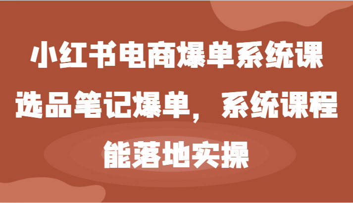 小红书电商爆单系统课-选品笔记爆单，系统课程，能落地实操-番茄副业网