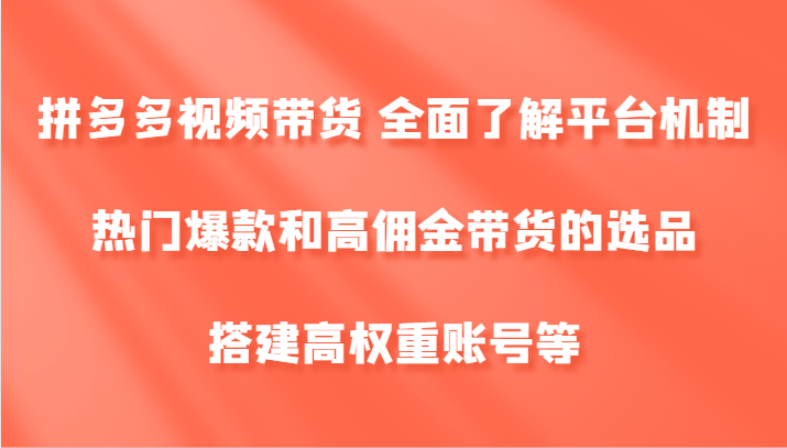 拼多多视频带货 全面了解平台机制、热门爆款和高佣金带货的选品，搭建高权重账号等-番茄副业网