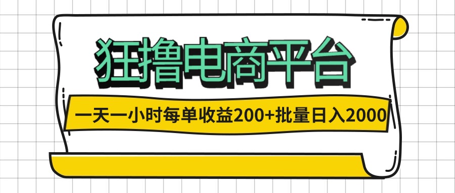 （12463期）一天一小时 狂撸电商平台 每单收益200+ 批量日入2000+-番茄副业网