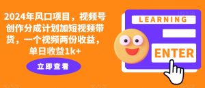 2024年风口项目，视频号创作分成计划加短视频带货，一个视频两份收益，单日收益1k+-番茄副业网