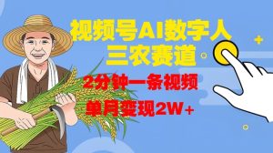 微信视频号AI虚拟数字人轻松玩三农跑道，2min一条视频，单月转现2W-番茄副业网