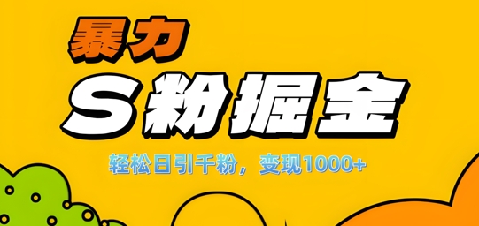 单人单机日引千粉，变现1k+，S粉流量掘金计划攻略【揭秘】-番茄副业网