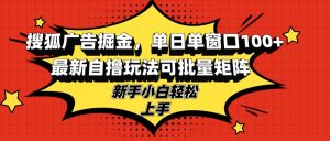 （13116期）搜狐广告掘金，单日单窗口100+，最新自撸玩法可批量矩阵，适合新手小白-番茄副业网