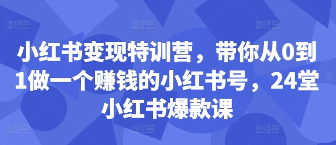 小红书的转现夏令营，陪你从0到1做一个挣钱的小红书号，24堂小红书爆款课-番茄副业网