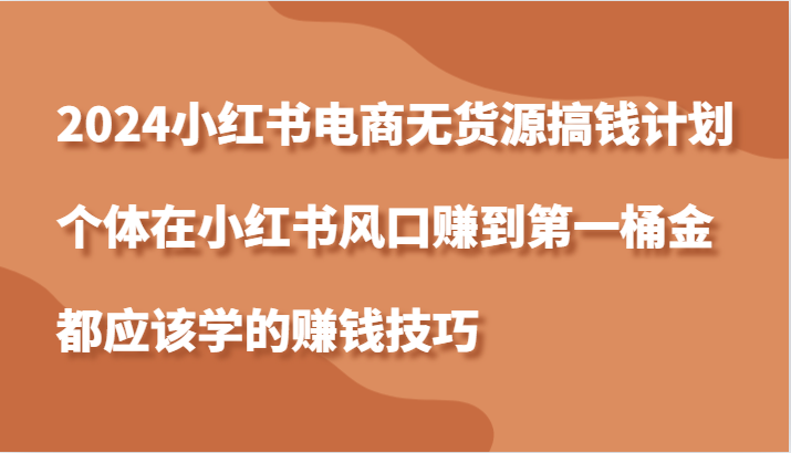 2024小红书电商无货源搞钱计划，个体在小红书风口赚到第一桶金应该学的赚钱技巧-番茄副业网