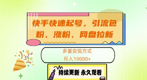 快手快速养号，引流方法s粉、增粉、百度云盘引流多种变现模式，月入1w【揭密】-番茄副业网