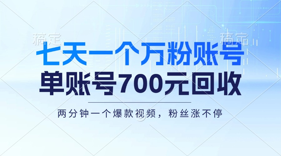 （13062期）七天一个万粉账户，新手入门秒入门，单账号回收700元，轻轻松松月入三万＋-番茄副业网