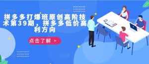 拼多多平台打穿班原创设计高级技术性第39期,拼多多平台廉价暴利方位-番茄副业网