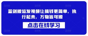蓝剑搬运发视频让搞钱更简单，执行起来，万物皆可搬-番茄副业网