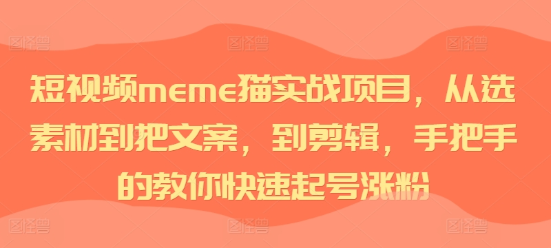 小视频meme猫实践项目，从选素材内容到把创意文案，到视频剪辑，手把手的教你迅速养号增粉-番茄副业网