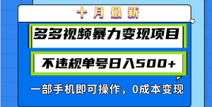 (13102期)十月全新多多视频暴力行为转现新项目,不违规运单号日入500 ,一部手机即可操作…-番茄副业网