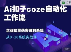 Ai钮扣coze自动化技术工作流引擎,从0~10系统软件实战演练课,10本人工作量1本人进行-番茄副业网