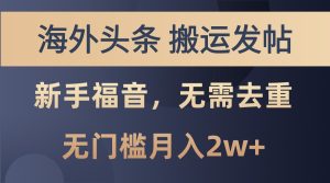 海外头条撸美金，搬运发帖，新手福音，甚至无需去重，无门槛月入2w+-番茄副业网