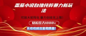 番茄小说自撸爆利新模式，零门槛，不要流量不必品质，轻轻松松日入1k-番茄副业网