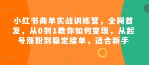 小红书的商单实战演练夏令营，独家首发，从0到1教大家如何盈利，从养号增粉到平稳接单子，适合新手-番茄副业网