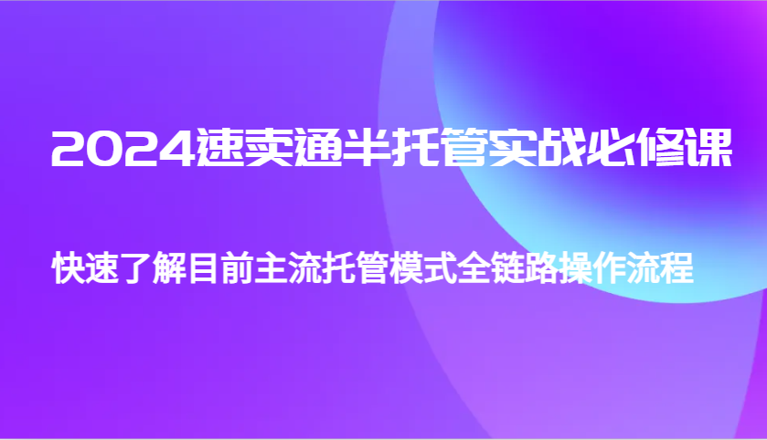 2024全球速卖通半代管从0到1实战演练必修课程，帮助自己更好地了解最主流托管模式全链路营销操作步骤-番茄副业网