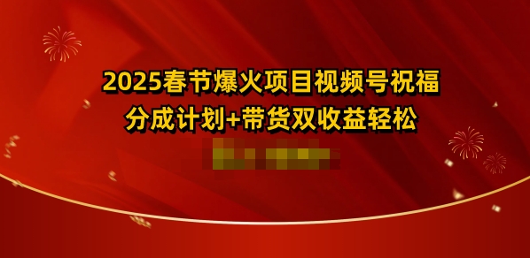 2025春节爆火项目视频号祝福，分成计划+带货双收益，轻松日入多张-番茄副业网