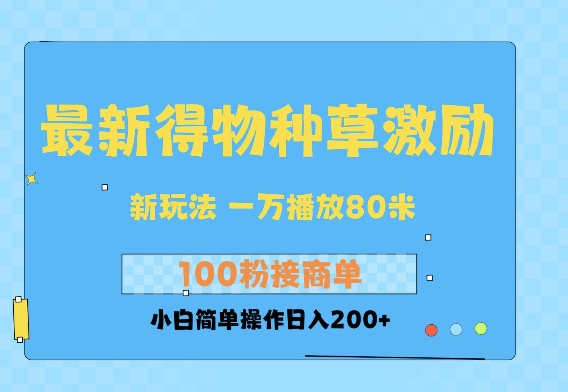 最新得物创作者收益玩法，一万播放100+，后续接广告变现，小白简单操作日入200+-番茄副业网