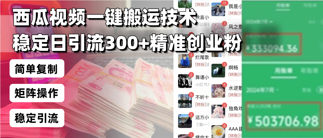 （13961期）西瓜视频一键搬运技术，稳定日引流300+精准创业粉，简单可复制给团队，…-番茄副业网