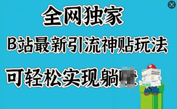 各大网站独家代理，B站全新引流方法神贴游戏玩法，可真正实现躺Z-番茄副业网