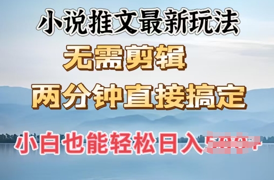 抖推猫全新游戏玩法，新手也可以月入5k，小说推文不用视频剪辑，立即代发货，2min立即解决-番茄副业网