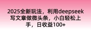 2025全新玩法，运用deepseek发表文章做头条，新手快速上手，日盈利100-番茄副业网