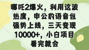 （14223期）哪咤2爆红，运用这一波关注度，申公豹语音库强悍发布，三天转现10000 ，小...-番茄副业网