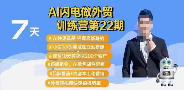 AI雷电做跨境电商夏令营第22期：Al迅速选款 新手1小时完成自建站构建 10min获得200个客户等-番茄副业网