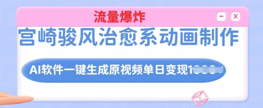 宫崎骏动漫风治愈系动画制做，AI手机软件一键生成原创短视频总流量发生爆炸，单日转现好几张，详尽实际操作步骤-番茄副业网